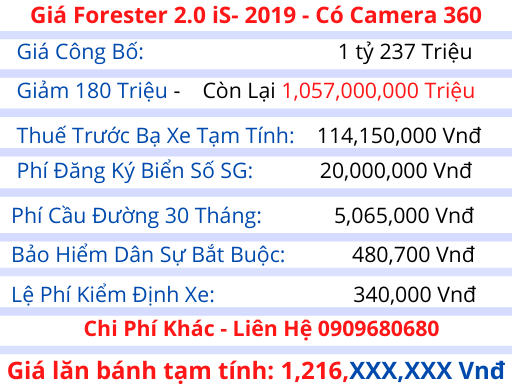 Giá lăn bánh Subaru Forester 2020